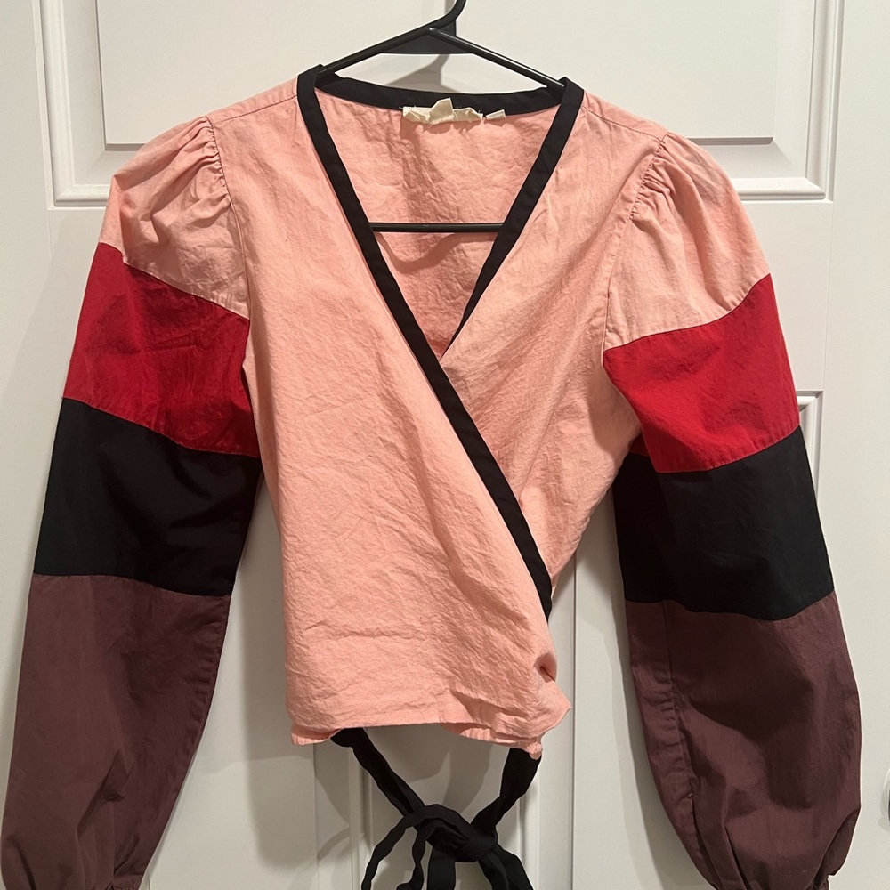 Colorblock Wrap Top - Pink, Red, Black, and Brown